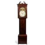 AN EARLY 19TH CENTURY SCOTTISH MAHOGANY EIGHT DAY LONG CASE CLOCK, 13.5" painted Roman arch dial,