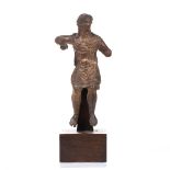 A GRAND TOUR PLASTER FIGURE AFTER THE ANTIQUE, a Roman youth, 28cm high on a wooden plinth