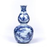 AN 18TH CENTURY DELFT GOURD VASE decorated in the Chinese transitional style with panels of