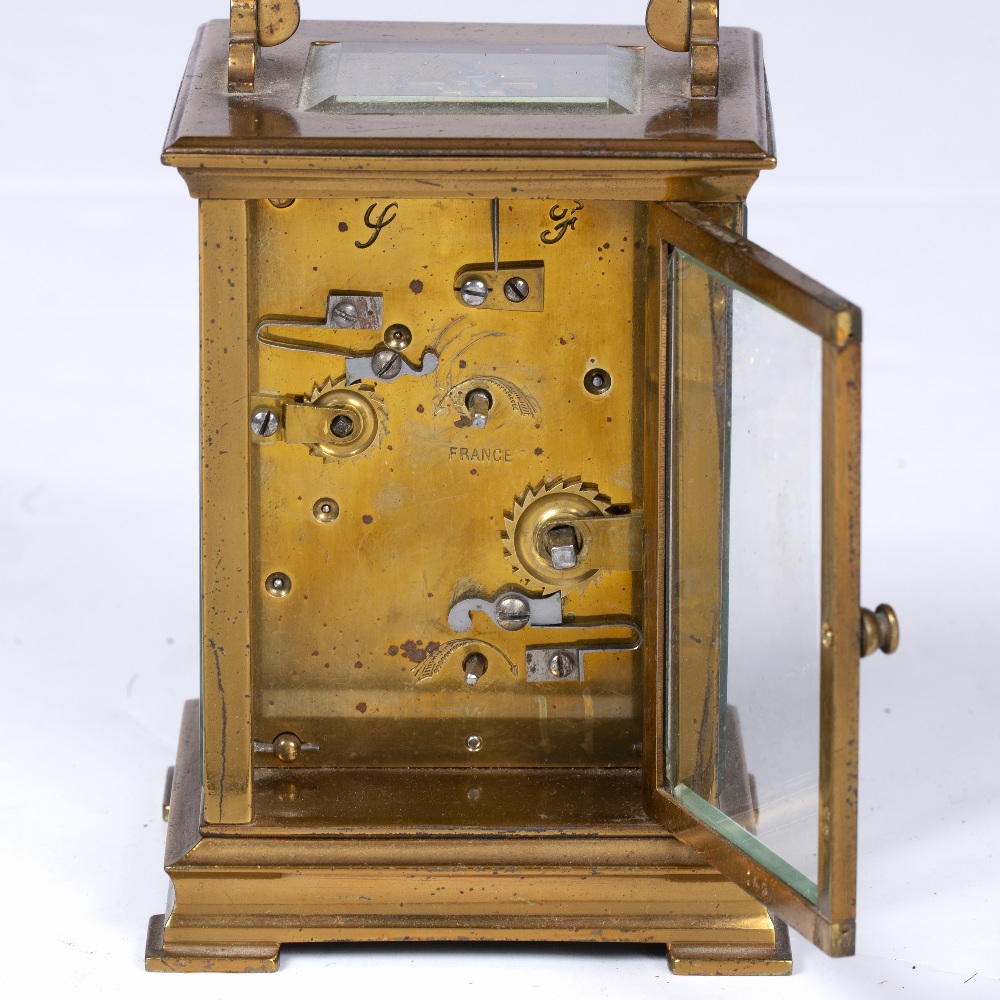 A LATE 19TH CENTURY FRENCH CARRIAGE TIMEPIECE with convex Gothic numeral dial over a subsidiary - Image 3 of 3