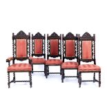 A SET OF TEN EARLY 20TH CENTURY CAROLEAN STYLE DINING CHAIRS with acanthus scroll carved