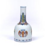 A CHINESE 'WUCAI' MALLET SHAPED PORCELAIN VASE with polychrome stylised decoration and six character