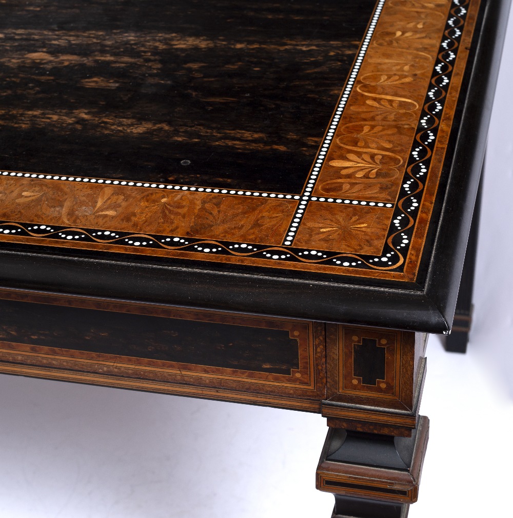 A 19TH CENTURY COROMANDEL, WALNUT AND EBONY BANDED AND IVORY INLAID LIBRARY TABLE, the rectangular - Image 4 of 6