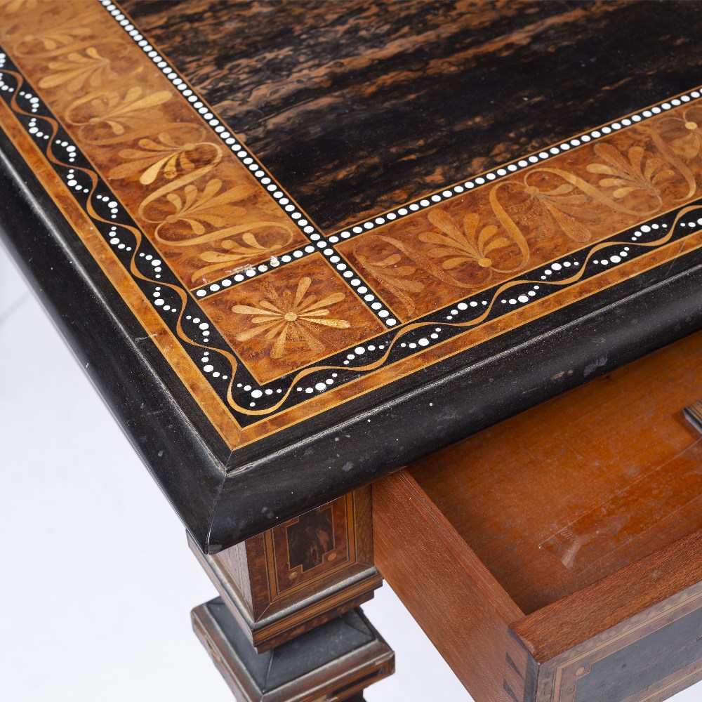 A 19TH CENTURY COROMANDEL, WALNUT AND EBONY BANDED AND IVORY INLAID LIBRARY TABLE, the rectangular - Image 6 of 6