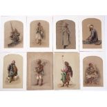 ATTRIBUTED TO AMADEO PREZIOSI (1816-1882) an album of eight watercolour studies of Turkish soldiers,