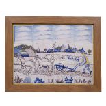 A 19th CENTURY DELFT TILE PICTURE, painted agriculture scene of a farmer working, 38 x 51cm