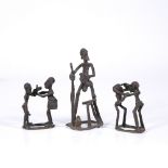 AFRICAN SMALL BRONZE GROUP OF FIGURES, possibly Cameroon, tallest 15cm