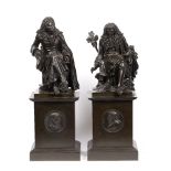 JEAN-MARIE PIGALLE, (FRENCH 1792-1857) A pair of patinated bronzes, models of Jean-Baptiste Racine
