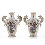 A PAIR OF PORCELAIN VASES, PROBABLY CHELSEA, 18th Century, painted on with various tropical birds,