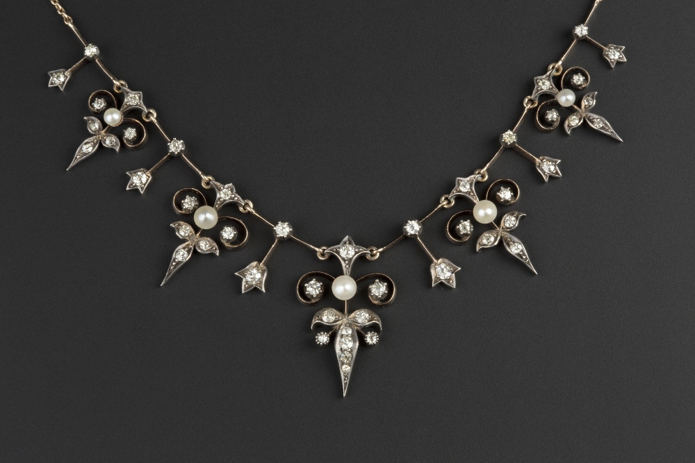 A LATE 19TH CENTURY/EARLY 20TH CENTURY PEARL AND DIAMOND FRINGE NECKLACE, designed as a line of - Image 2 of 3