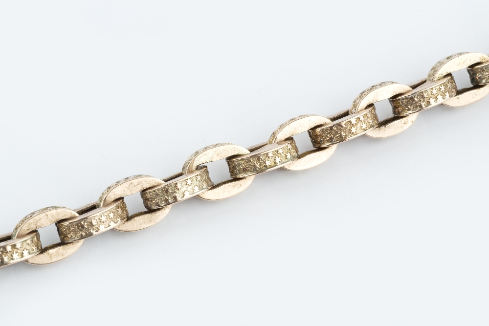 A FANCY-LINK BRACELET, comprising a series of star decorated links, with swivel clasp stamped '9 . - Image 3 of 3