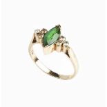 A TSAVORITE GARNET AND DIAMOND DRESS RING, the marquise-shaped mixed-cut Tsavorite garnet in claw