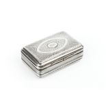 A GEORGE III SILVER RECTANGULAR SNUFF BOX, the cover engraved with an oval panel of flowers and