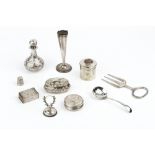 A SMALL COLLECTION OF SILVER, comprising a late Victorian repoussé decorated oval small box and