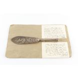 A GEORGE III SILVER FISH SLICE, the blade pierced and engraved with fish and scrolling foliage,