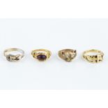 A COLLECTION OF DRESS RINGS, comprising an 18ct gold stirrups ring, a diamond set knot ring, 9ct