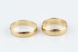 TWO 9CT GOLD WEDDING BANDS, ring sizes N and Q respectively (2)