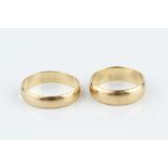 TWO 9CT GOLD WEDDING BANDS, ring sizes N and Q respectively (2)