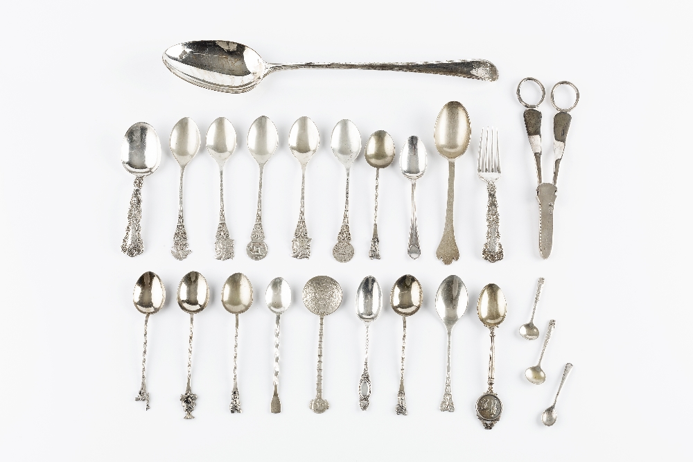 A GEORGE III SILVER BEADED GRAVY SPOON, by George Smith III, London 1784, a pair of silver grape