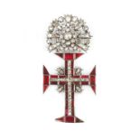 AN 18TH/19TH CENTURY DIAMOND AND GARNET CROSS OF THE PORTUGUESE ORDER OF CHRIST,