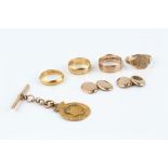 A COLLECTION OF JEWELLERY, comprising a pair of 9ct gold oval panel cufflinks, a 9ct gold signet