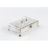 A 19TH CENTURY DUTCH SILVER RECTANGULAR CASKET, with bands of engraved decoration on scallop feet,