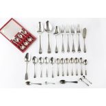 A COLLECTION OF SILVER FLATWARE, to include an early Georgian Old English pattern dessert spoon,