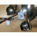 A GEORGE III SILVER OLD ENGLISH PATTERN SOUP LADLE, by George Ferris, Exeter 1816, a pair of