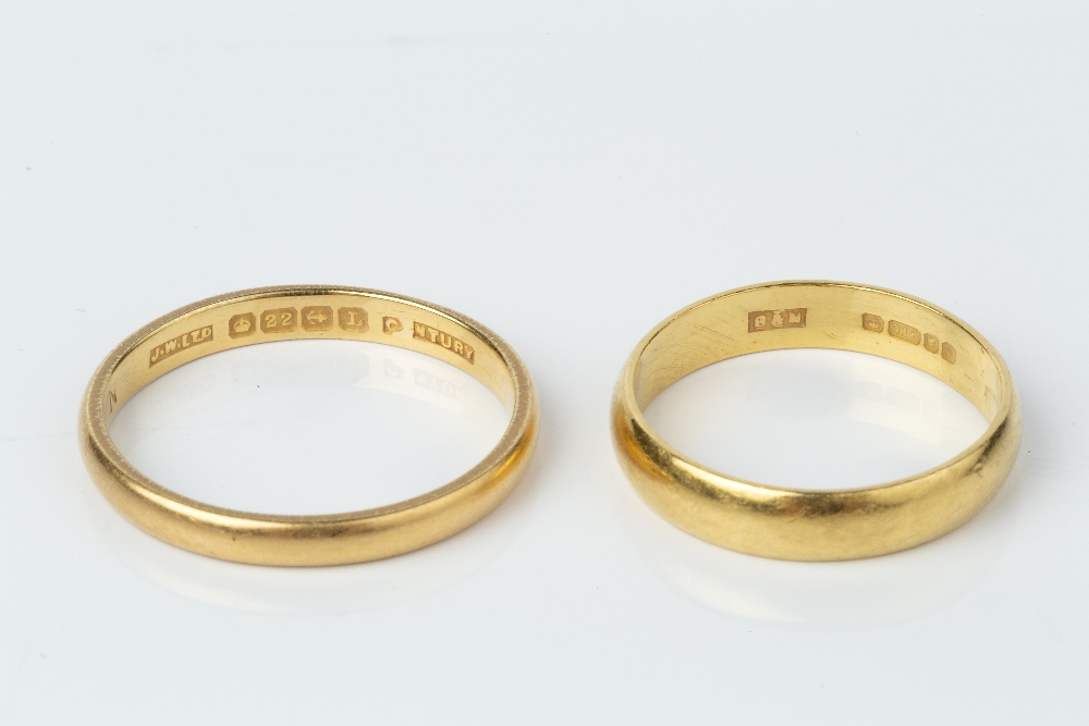 TWO 22CT GOLD WEDDING BANDS, ring sizes O½ and L (2) - Image 2 of 2