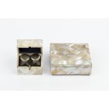 A LATE 19TH CENTURY FRENCH MOTHER OF PEARL VENEERED RECTANGULAR BOX, fitted with a pair of faceted