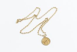 A SOVEREIGN PENDANT ON CHAIN, the Victoria sovereign dated 1900, loose mounted in a 9ct gold pendant