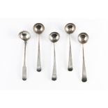 A SET OF FOUR GEORGE III SCOTTISH SILVER SAUCE LADLES, of Old English pattern, by John Graham,