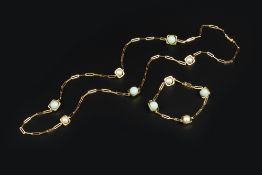 A FRENCH JADE AND CULTURED PEARL NECKLACE AND BRACELET SUITE BY DINH VAN, each designed as a paper-