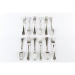 A SET OF TWELVE GEORGE III SILVER DESSERT FORKS, with reeded edge handles, by William Eley & William