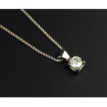 A DIAMOND SINGLE STONE PENDANT, the round brilliant-cut diamond in square four claw setting, white