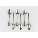 A SET OF SIX GEORGE III SILVER OLD ENGLISH PATTERN TABLESPOONS by Elizabeth Tookey, London 1770,