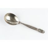 A DANISH SILVER ACORN PATTERN SPOON, by Georg Jensen, 17cm long