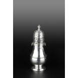 A QUEEN ANNE BRITANNIA STANDARD SILVER LARGE SUGAR CASTOR, of baluster form, with girdled body and