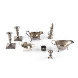 A COLLECTION OF SILVER, comprising a pair of late Victorian dwarf candlesticks, London 1899,