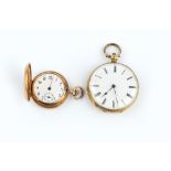 TWO FOB WATCHES, the first an open face fob watch, with white enamel dial and Roman numerals, to a