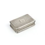 A GEORGE III SILVER RECTANGULAR SNUFF BOX, with engine turned decoration and reeded sides, by