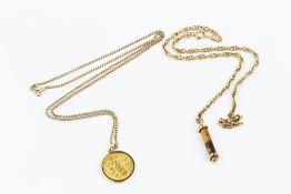 A HALF SOVEREIGN PENDANT ON CHAIN, the Edward VII half sovereign, dated 1909, loose mounted in a 9ct