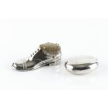 A SILVER NOVELTY PINCUSHION BOX IN THE FORM OF A SHOE, by S. Blanckensee & Son Ltd, Birmingham 1914,