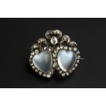 A LATE VICTORIAN MOONSTONE AND DIAMOND DOUBLE HEART BROOCH, modelled as two entwined heart-shaped