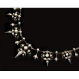 A LATE 19TH CENTURY/EARLY 20TH CENTURY PEARL AND DIAMOND FRINGE NECKLACE, designed as a line of