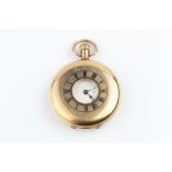 A 9CT GOLD HALF HUNTER POCKET WATCH, the circular white dial with Roman numerals and subsidiary