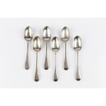 A SET OF SIX EDWARDIAN SILVER OLD ENGLISH PATTERN DESSERT SPOONS, by Charles Boyton & Son Ltd,