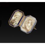 A COLLECTION OF ANTIQUE JEWELLERY, comprising a panel brooch, the octagonal ivory panels painted