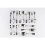 A SERVICE OF MID VICTORIAN SILVER FIDDLE PATTERN FLATWARE, comprising three tablespoons, twelve