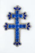 A PASTE CROSS PENDANT, modelled as the Cross of Lorraine/Patriarchal Cross, centred with channels of